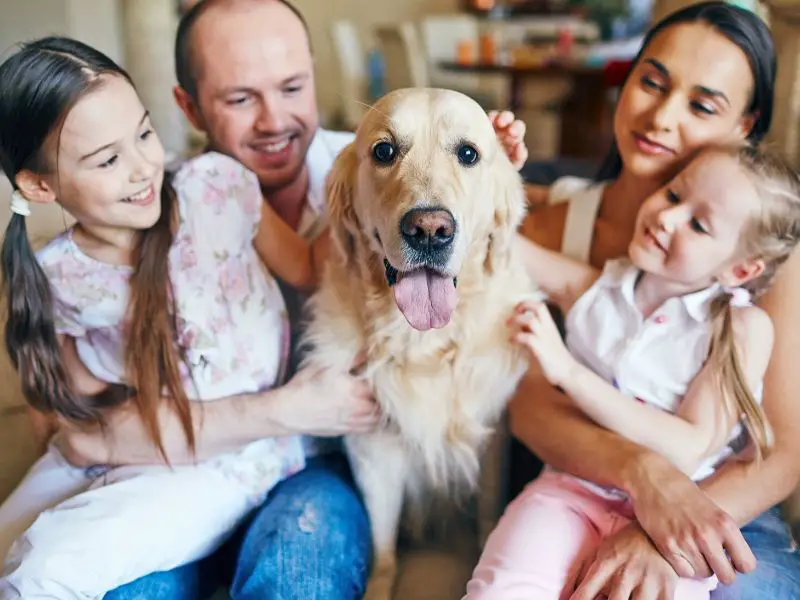 Happy family with children and a dog